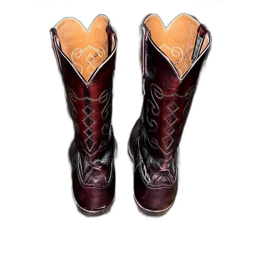 Vintage Lucchese Men's Cowboy Leather Western Boots Cherry Red Size 8